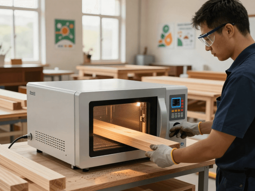 Traitement du bois avec Shashel® pour éliminer les insectes xylophages dans un environnement atelier.