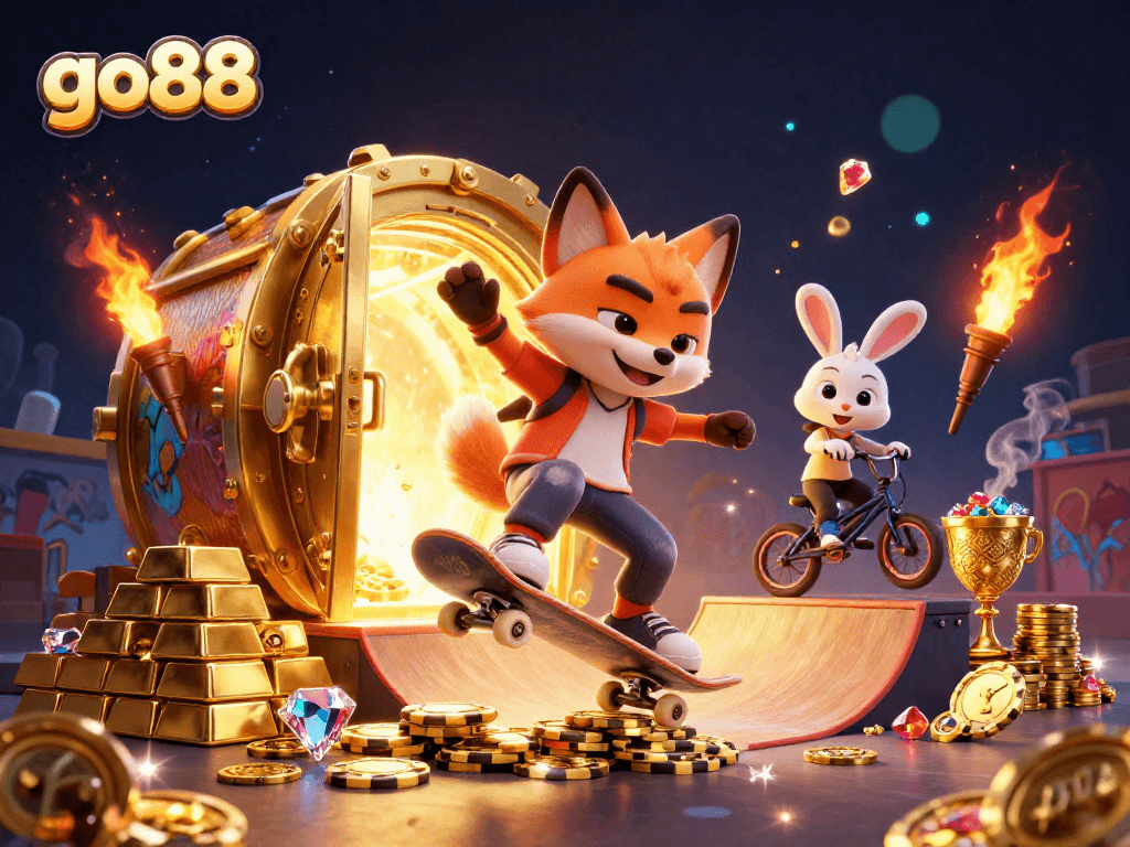 Experience thrills with go88 in a vibrant, action-packed casino scene featuring fantasy characters.