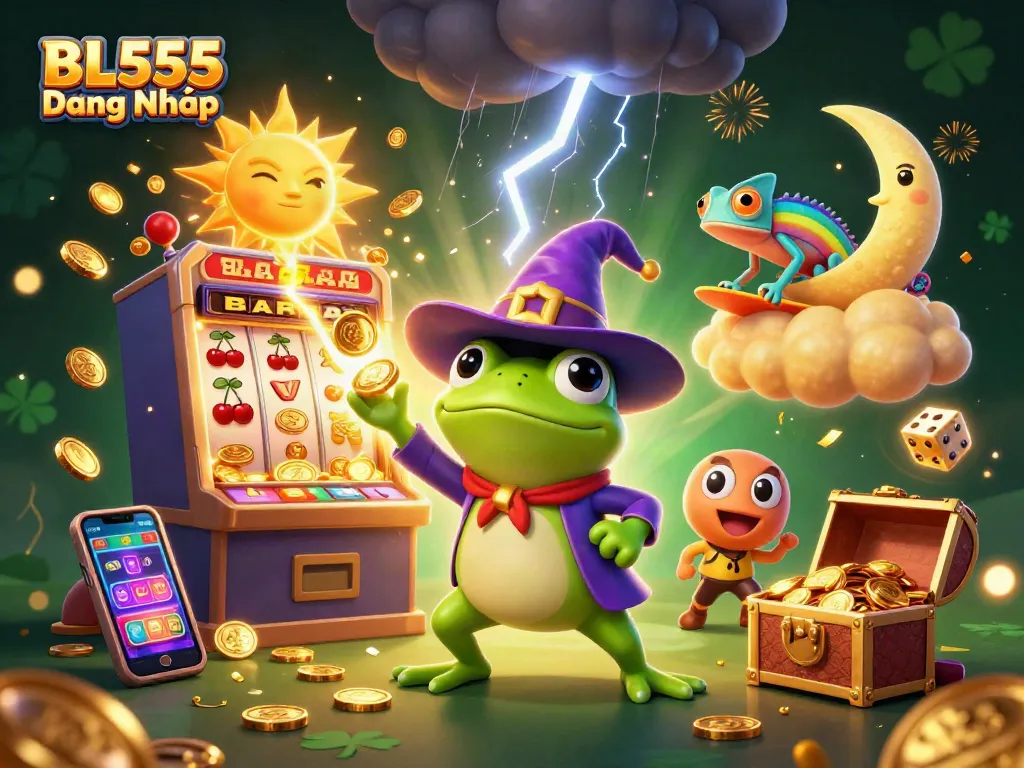 Engage with BL555 Đăng Nhập, a vibrant illustration showcasing a lively casino scene with dynamic gaming elements.