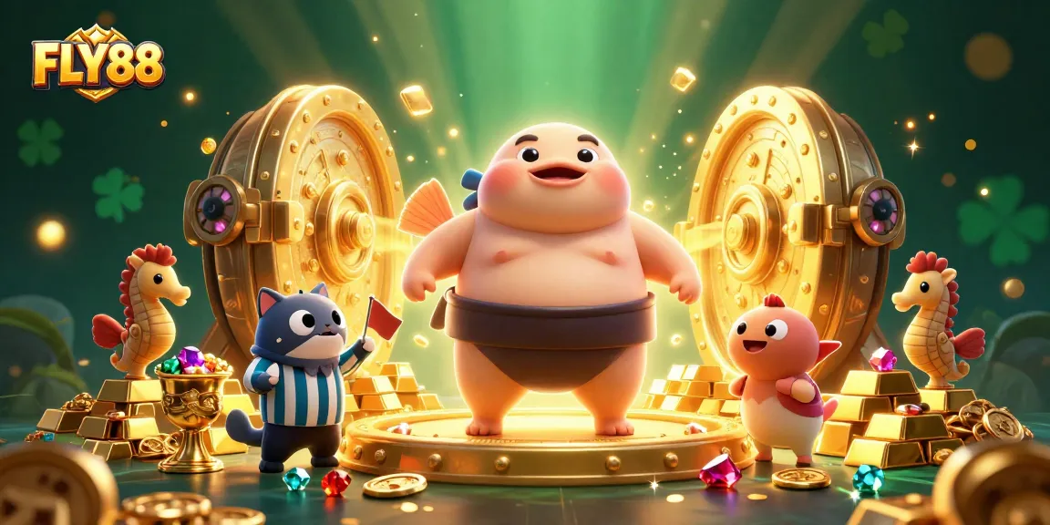 Experience big wins with FLY88 in a dynamic underwater casino scene featuring exciting characters.