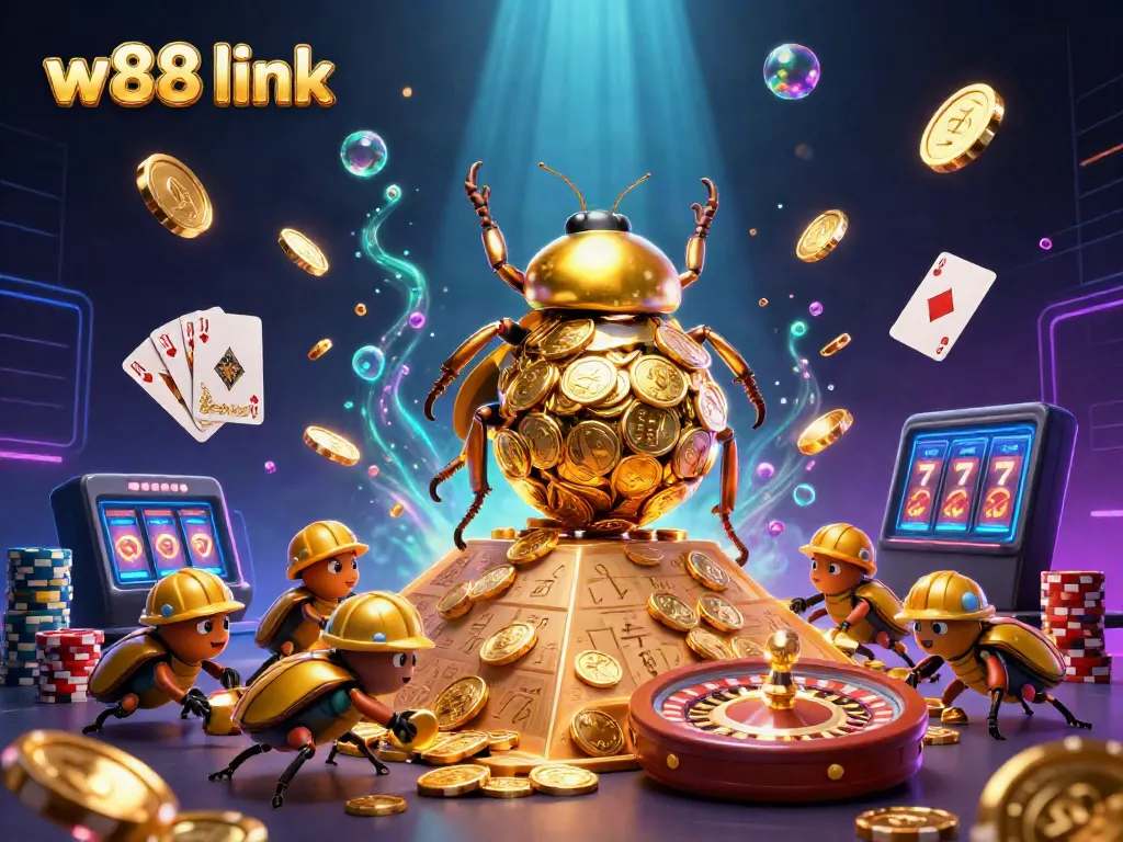Experience the excitement of W88 link with dynamic casino-themed elements and vibrant 3D visuals.