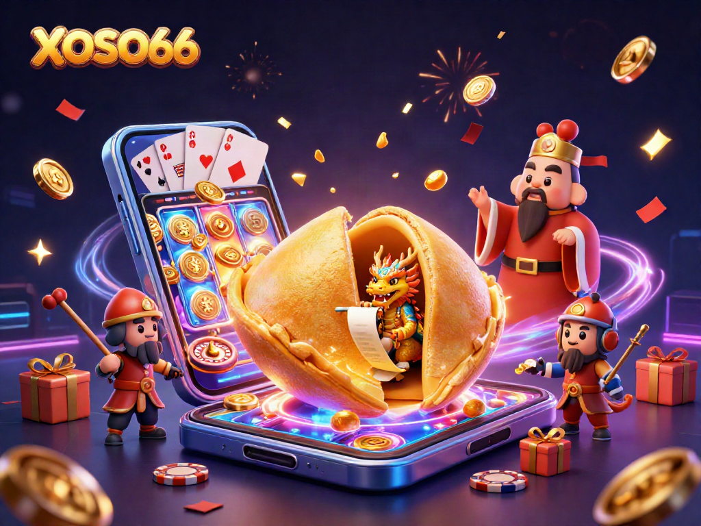 XOSO66 captivates players with magical golden elements and dynamic casino action in a vibrant 3D scene.