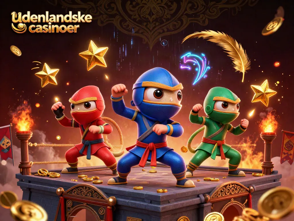 Experience udenlandske casinoer with a dynamic scene of ninja chameleons amidst casino elements.