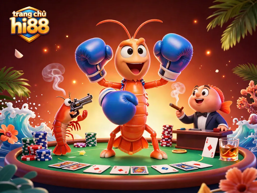 Engage with the vibrant atmosphere of trang chủ hi88, showcasing intense poker action with unique characters.
