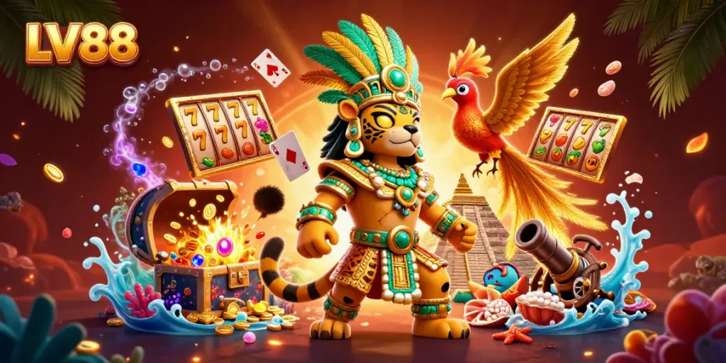 Experience the excitement of LV88 with vibrant gaming elements and joyful casino atmosphere.