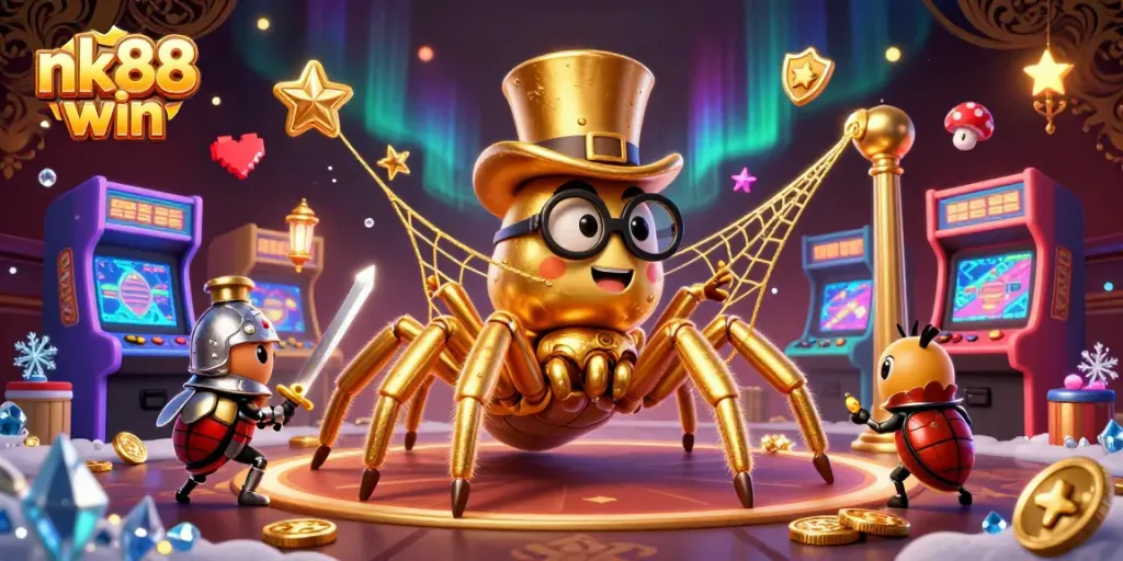 Spin to win with nk88 win in a vibrant casino-themed illustration alive with action.