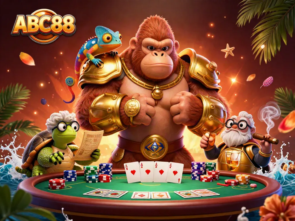 Engage in thrilling play at ABC88 with a powerful gorilla king and vibrant gaming elements.