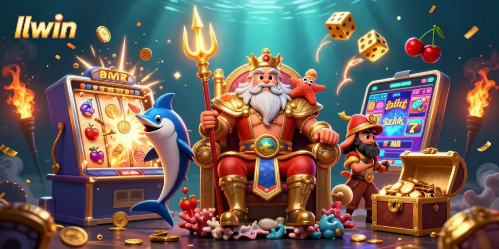 Experience thrilling wins at llwin with Neptune and vibrant casino elements in a 3D cosmic theme.