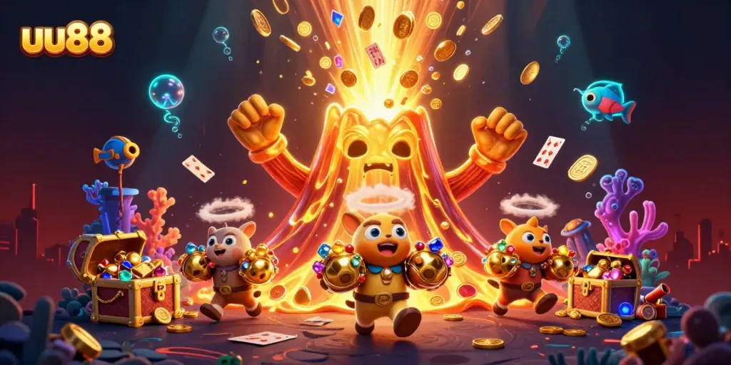 Experience the excitement at uu88 with a vibrant treasure-filled scene highlighting the thrill of gaming.