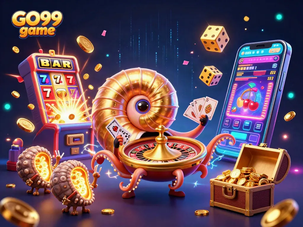 Experience the vibrant GO99 game environment with a celestial nautilus and jackpot excitement.