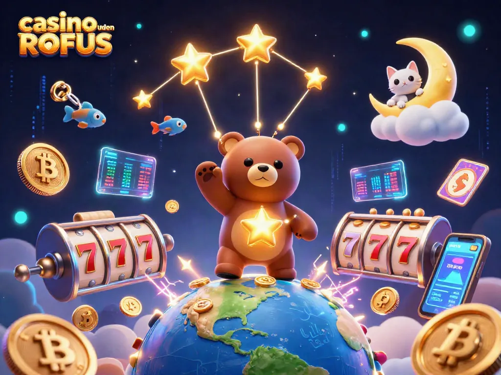 Experience fun at casino uden ROFUS with vibrant slots and dazzling elements in this exciting illustration.