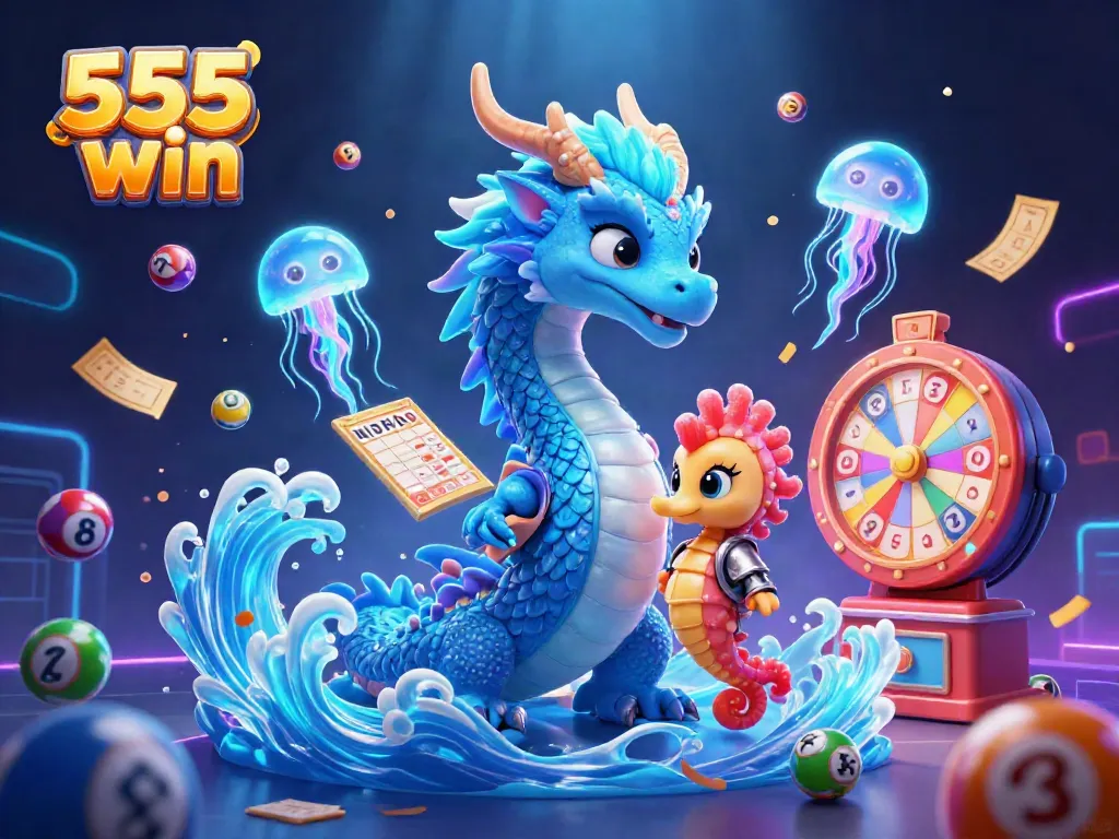 Engage with the stunning 555 win fantasy scene featuring a dragon and jellyfish in dynamic casino action.