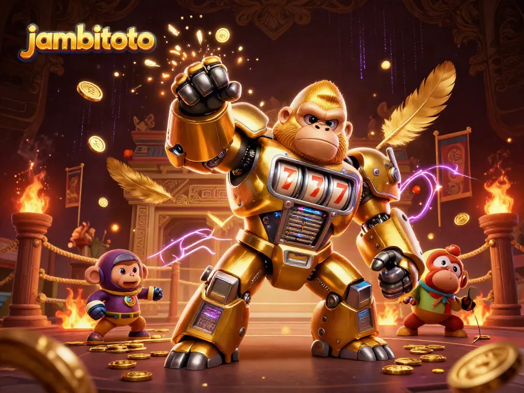 Experience thrilling slots action with the dynamic jambitoto logo featuring a golden gorilla mech.