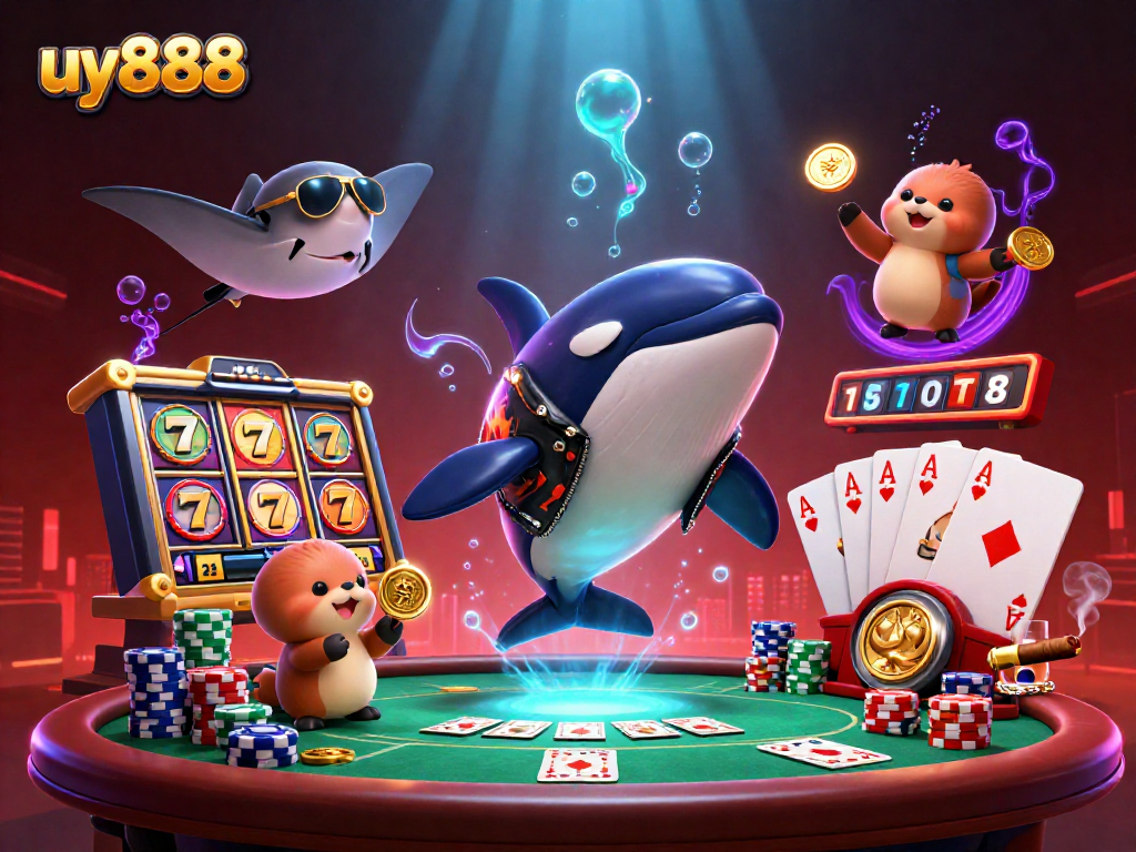 Spin the reels and score big with uy888, featuring characters and vivid casino elements