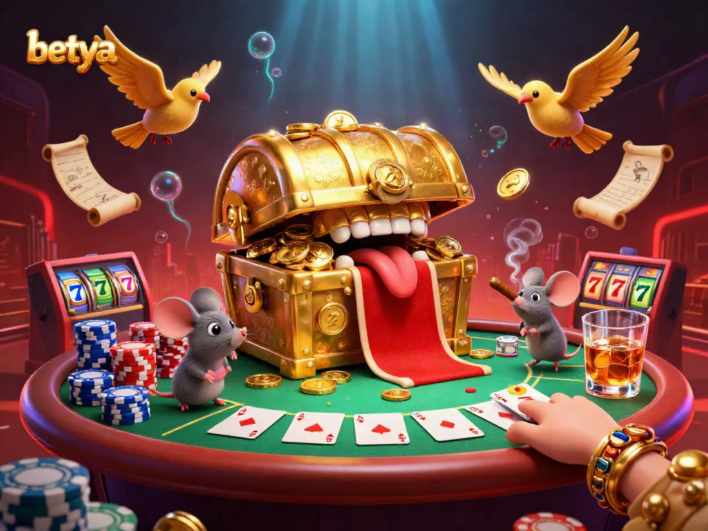 Betya engages players with captivating 3D casino illustration featuring rich poker elements.