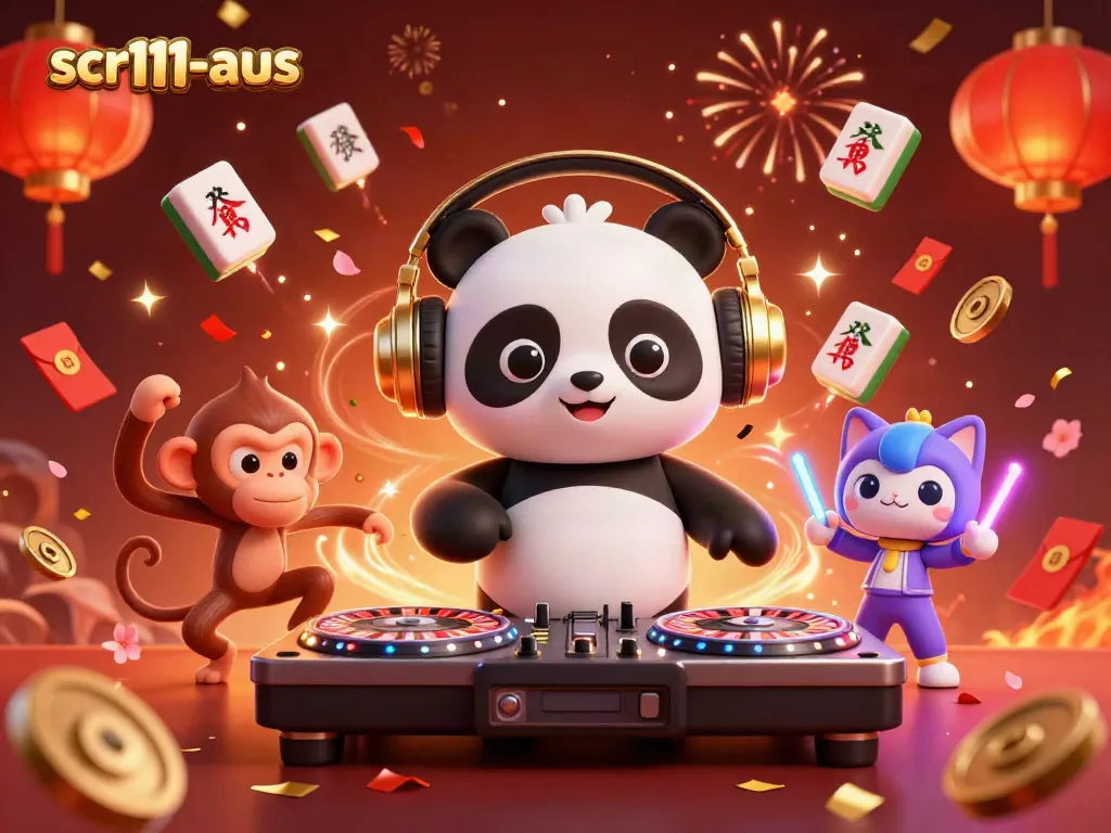 Experience excitement at scr111-aus with a DJ panda and vibrant casino-themed characters.