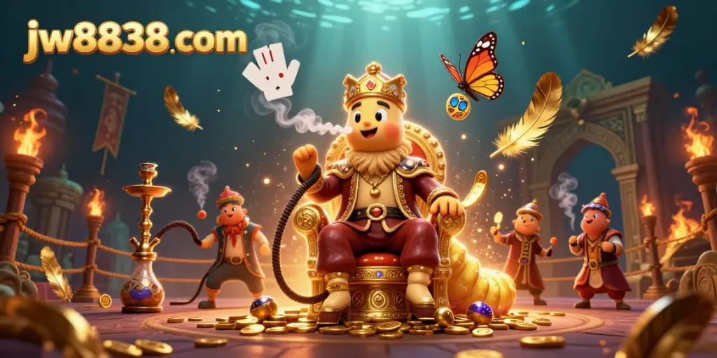 Engage in endless fun at jw8838 com, showcasing a vibrant 3D scene with unique casino elements.
