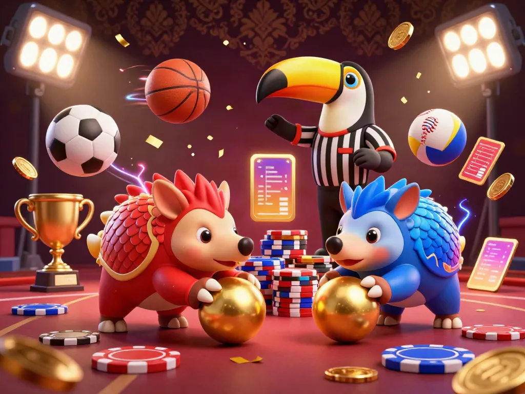 Engage in thrilling gameplay with f8bet0's vibrant 3D illustration of rival pangolins and casino elements.