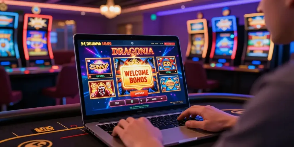 Joueur sur https://studiobarw.com/ gagnant des bonus de bienvenue sur une plateforme de casino en ligne moderne.