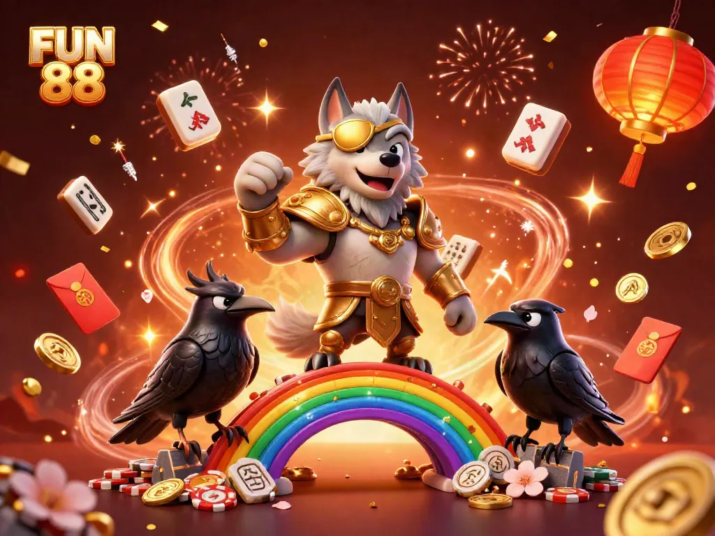 Engage in a thrilling experience with FUN 88, featuring a Norse-inspired themed casino scene filled with festive elements.