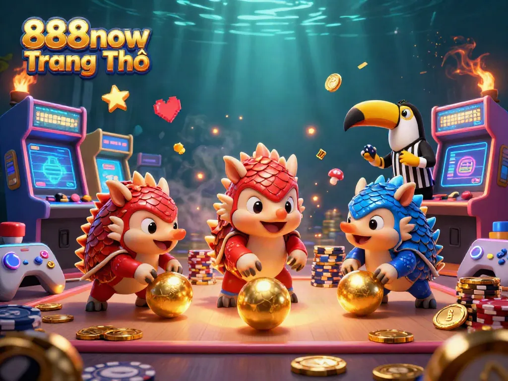 Engage in thrilling gameplay with 888now Trang Chủ as pangolins roll through poker chips and arcade machines.