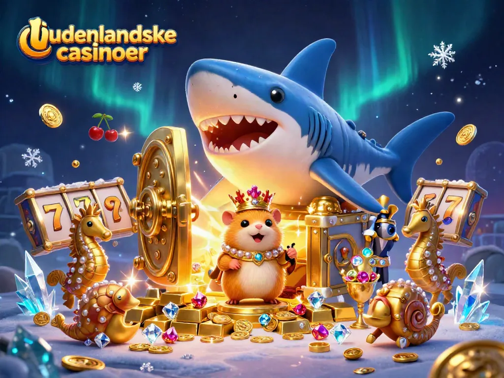 Experience the allure of udenlandske casinoer with a captivating 3D illustration showcasing a golden hamster king and treasures.