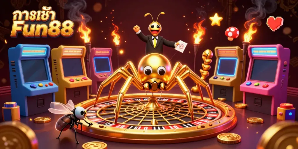 Experience the excitement of ทางเข้า Fun88 with vibrant casino characters and colorful 3D gaming elements.