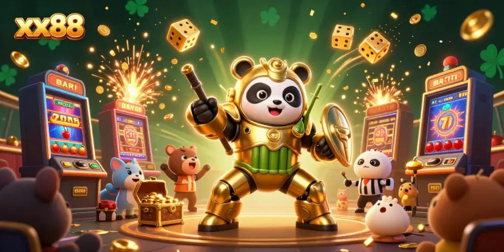 Experience thrilling gameplay at xx88 with a dynamic golden panda and jackpot visuals.