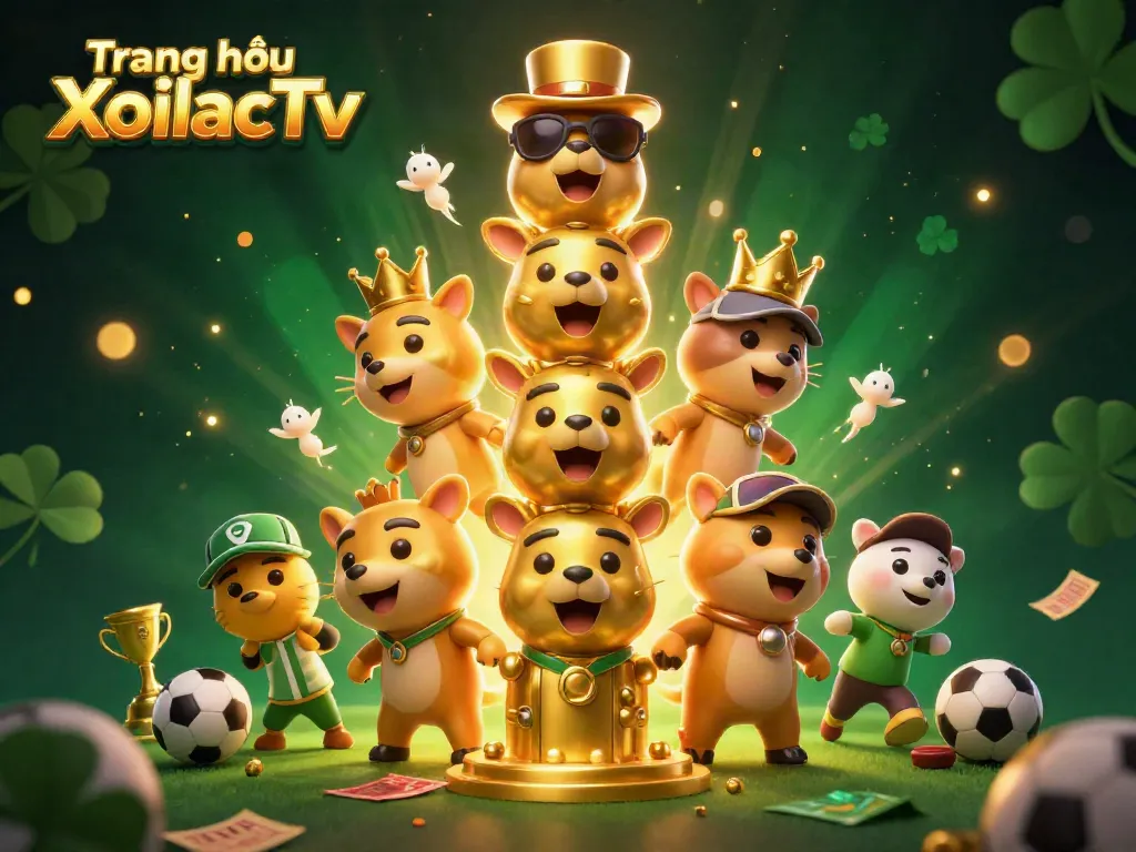 Experience sports betting excitement on Trang chủ XoilacTv with vibrant 3D elements, unique totem, and lively colors.