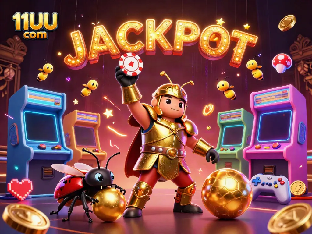 Win big at 11UU com with our 3D casino beetle champions celebrating a jackpot!