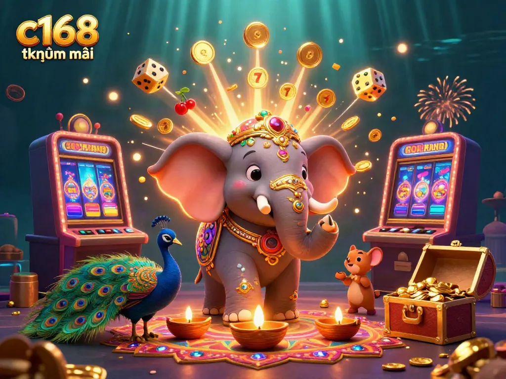 Experience exciting c168 khuyến mãi with vibrant characters amid a jackpot explosion in this casino-inspired scene.